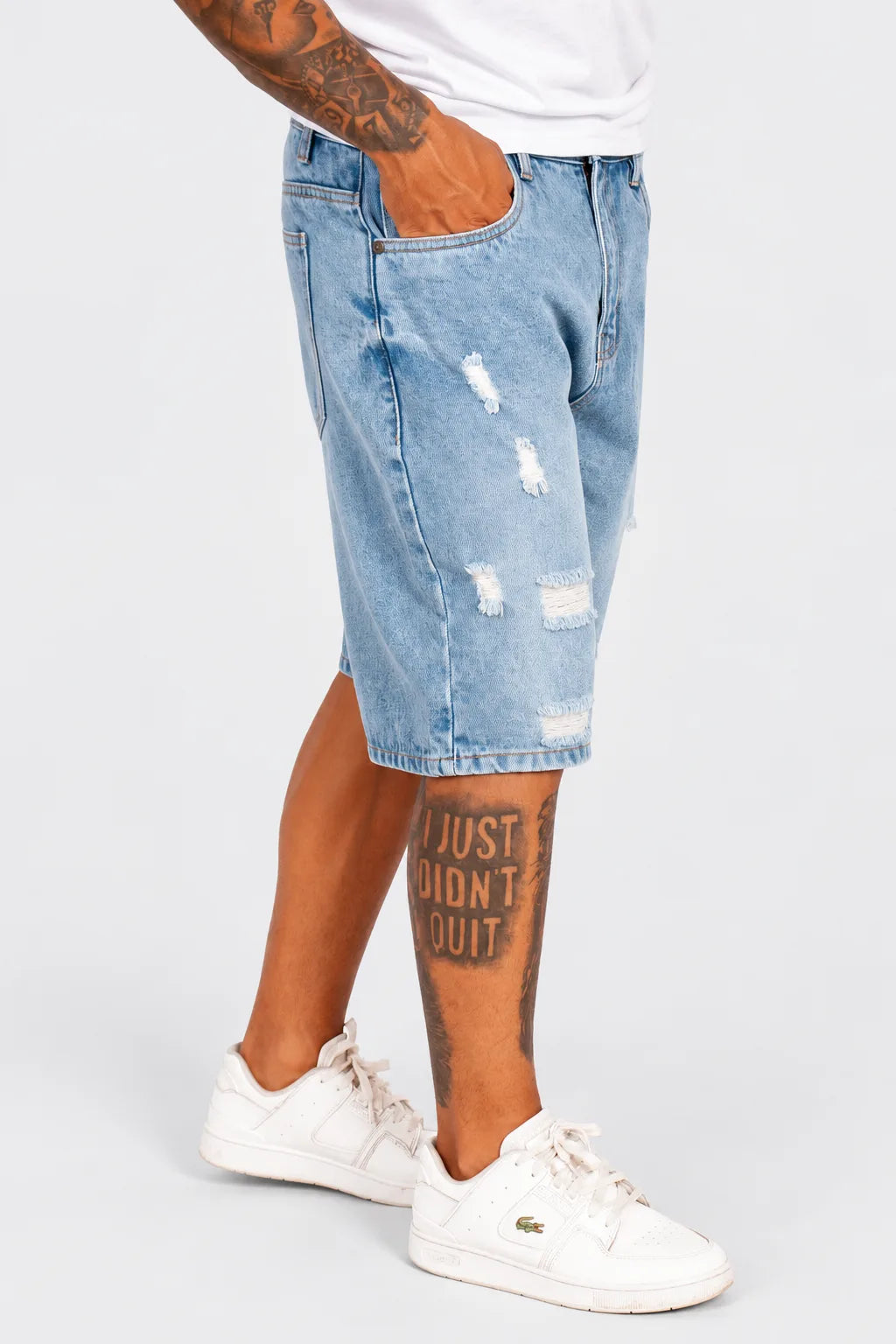 MENS BLUE RIPPED DENIM SHRTS