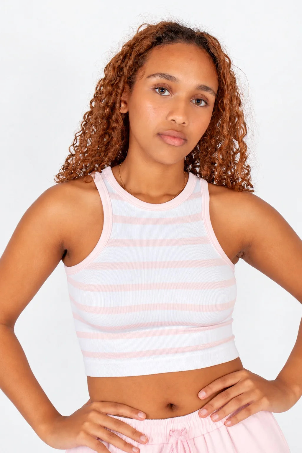 white/pink stripe seamless racer tank
