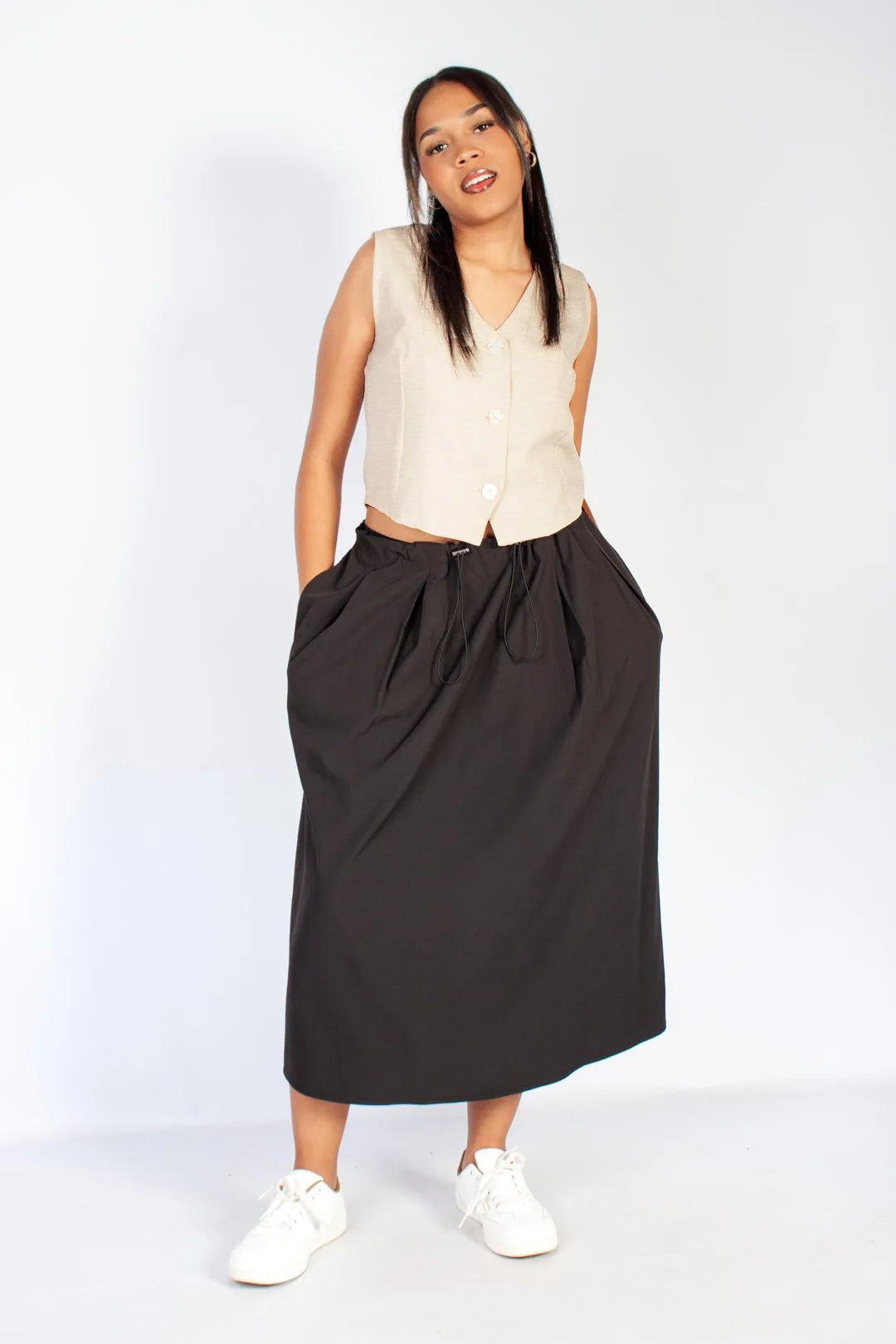 lds black poplin pocket a-line midi