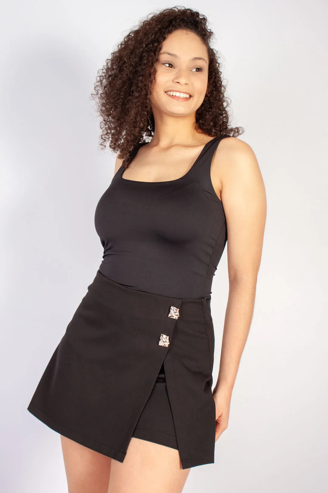 lds black formal skort w/gold tirm