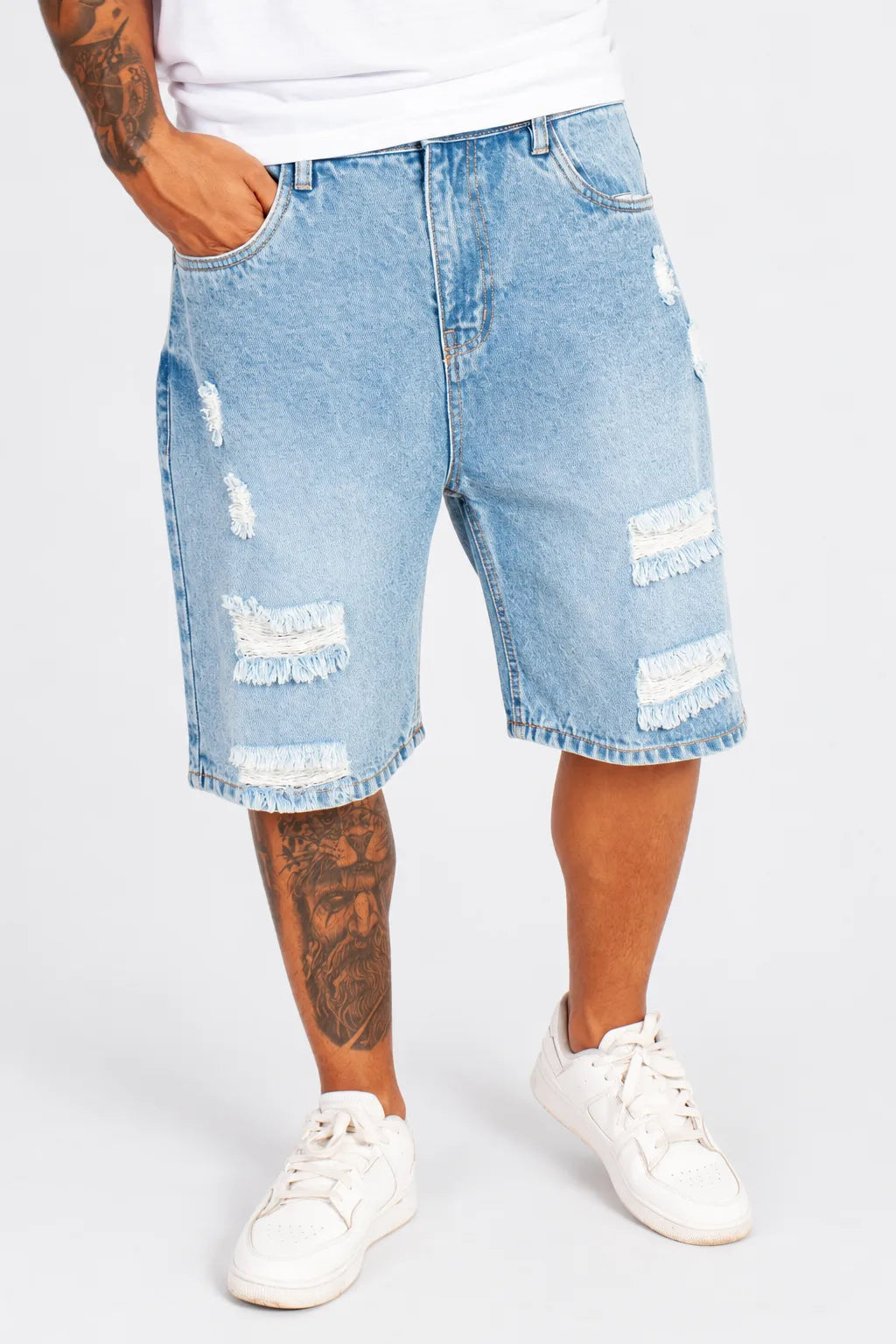 MENS BLUE RIPPED DENIM SHRTS