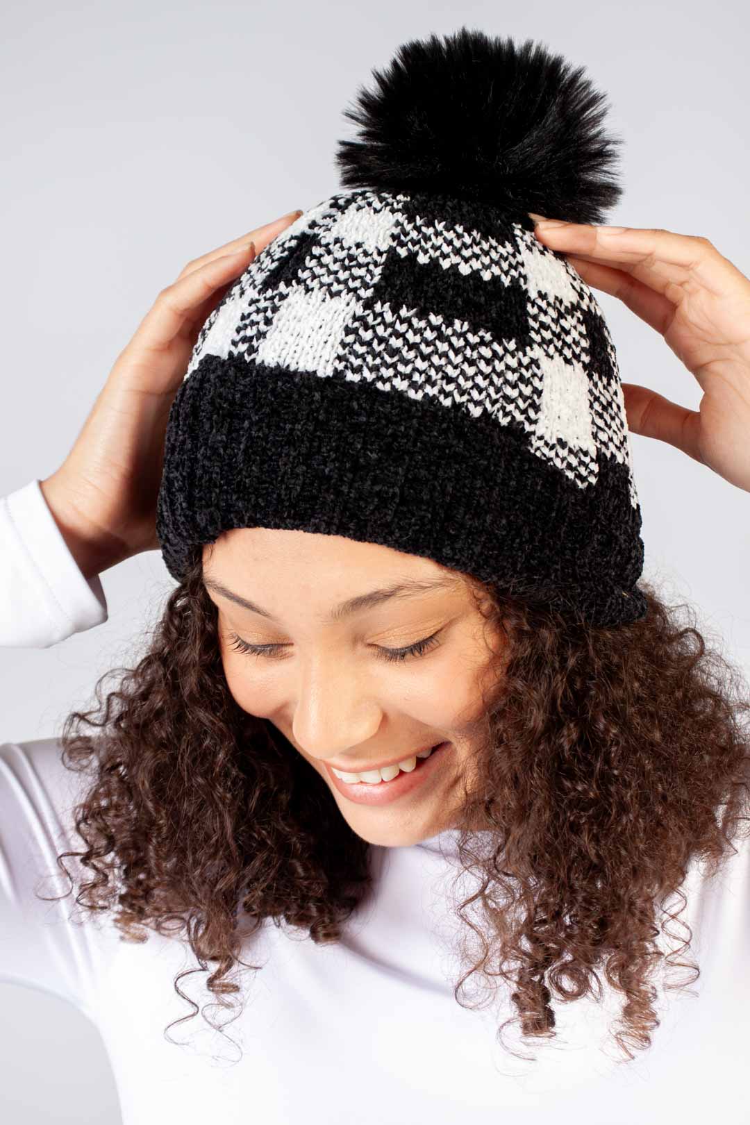 Black Check Beanie