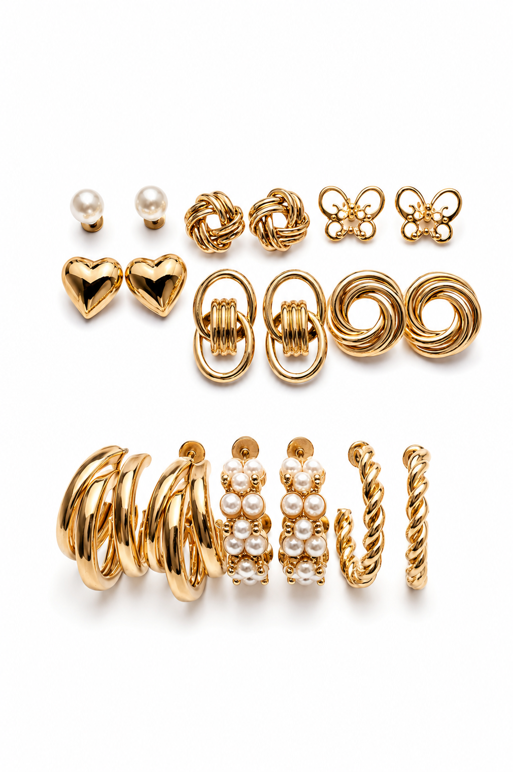 9 Pack Variety Stud and Huggies Earrings