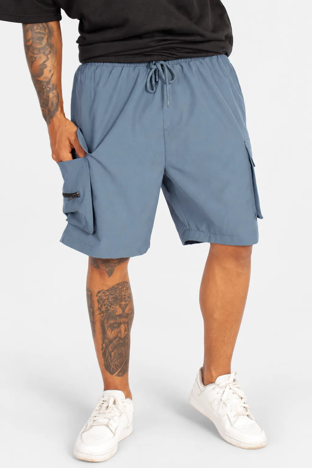 MENS GREY PARACHUTE CARGO SHORTS