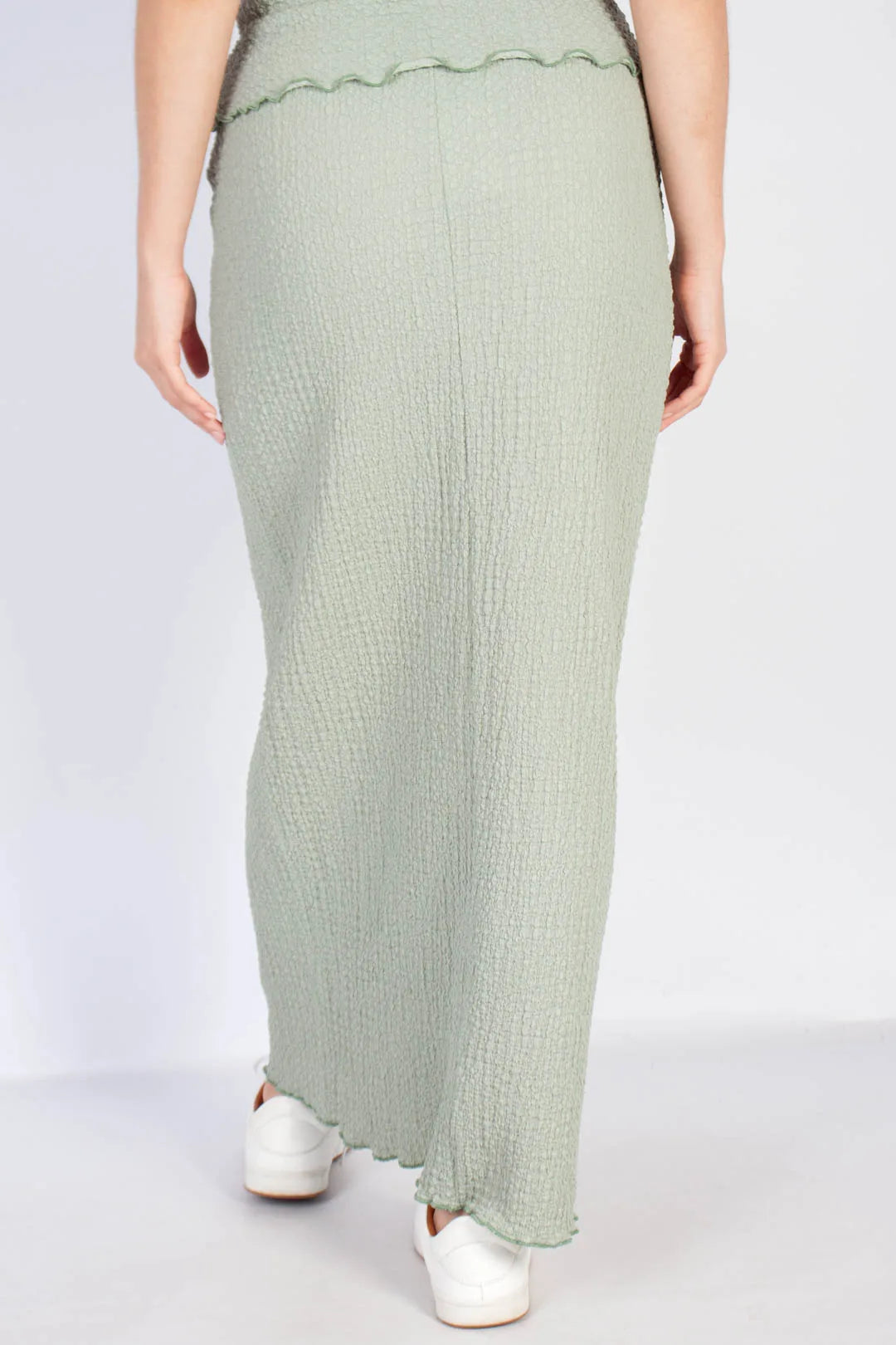 lds sage crinkle drawstring column maxi
