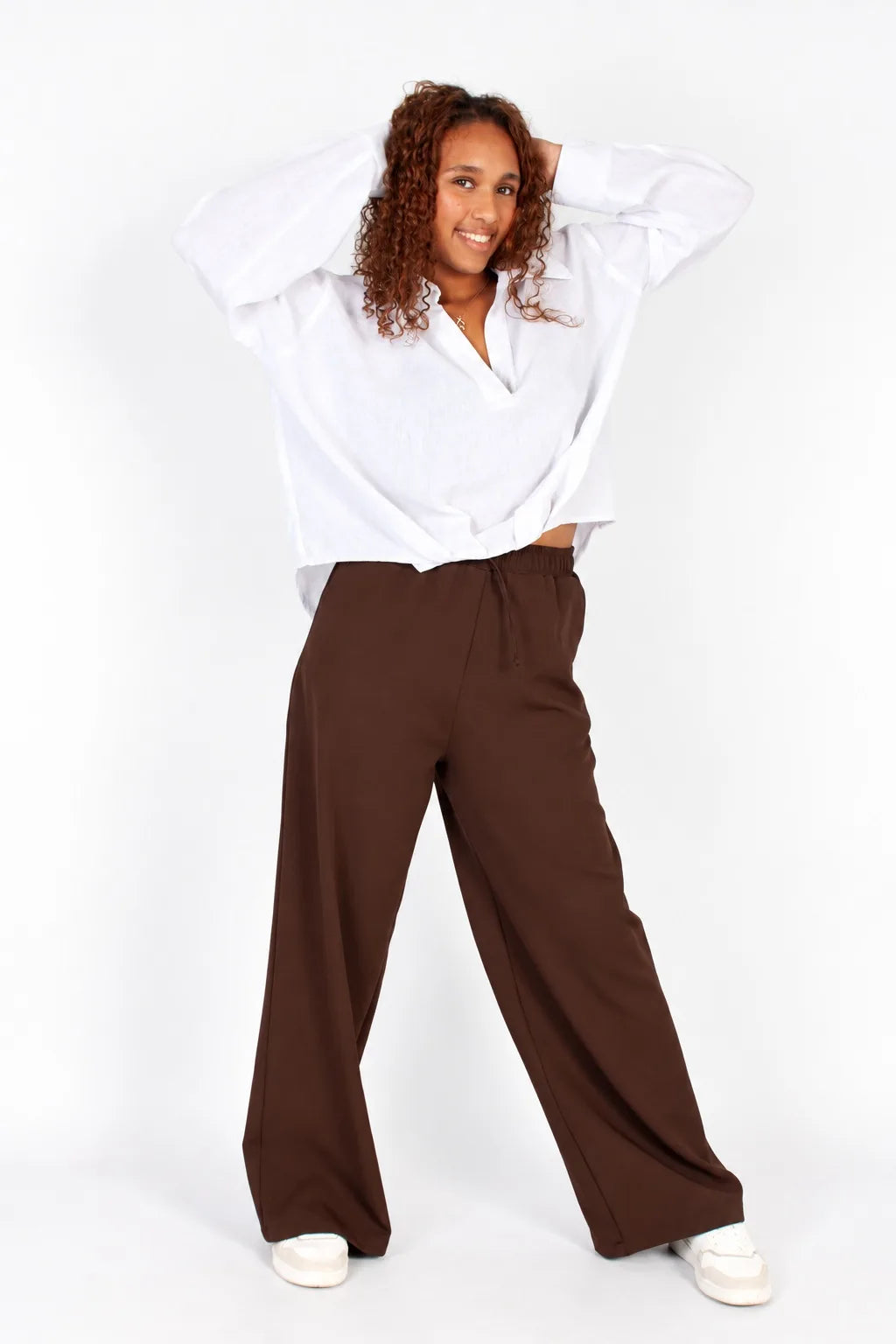 lds white pleated hem resort shirt