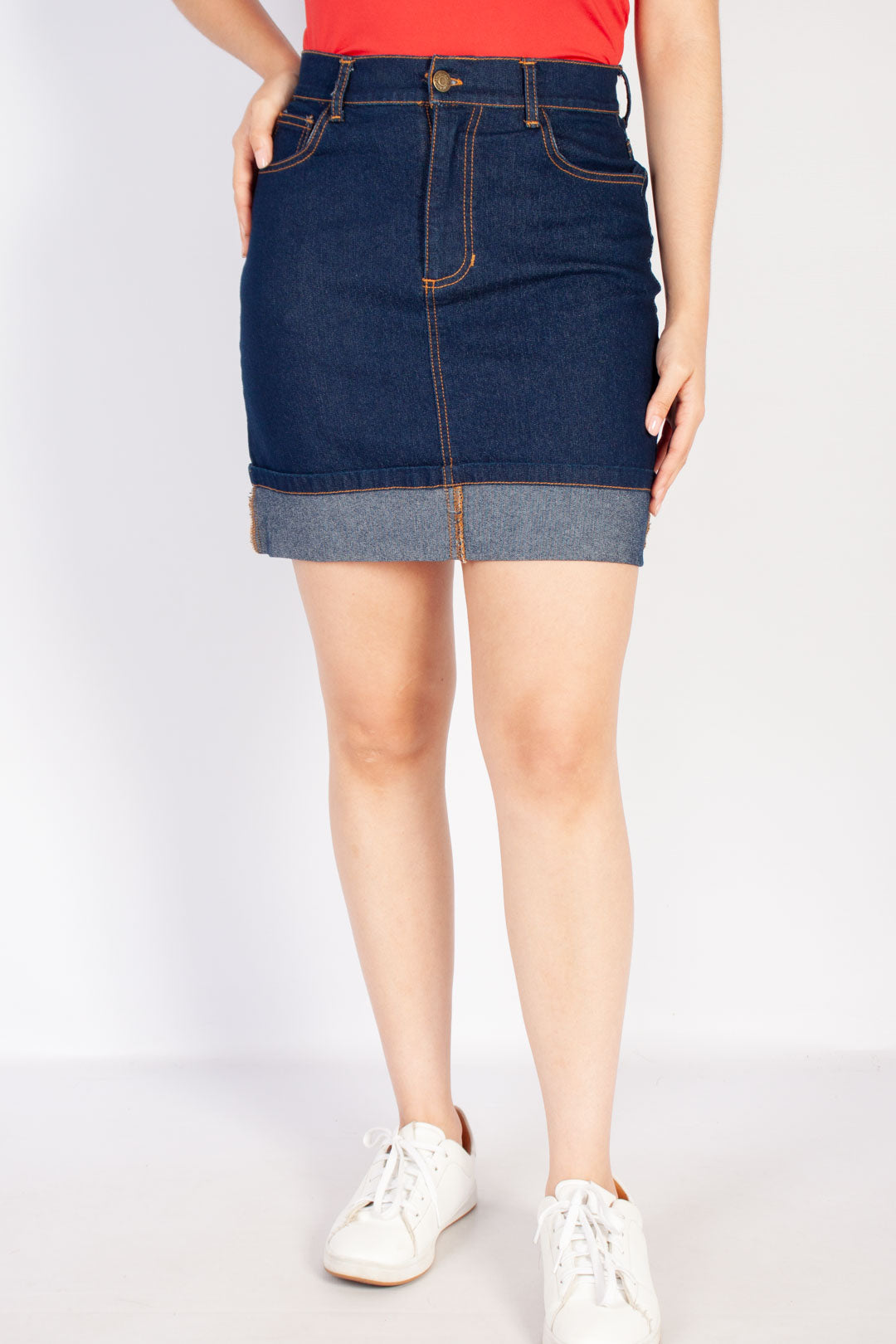 Turn-Up Hem Denim Skirt