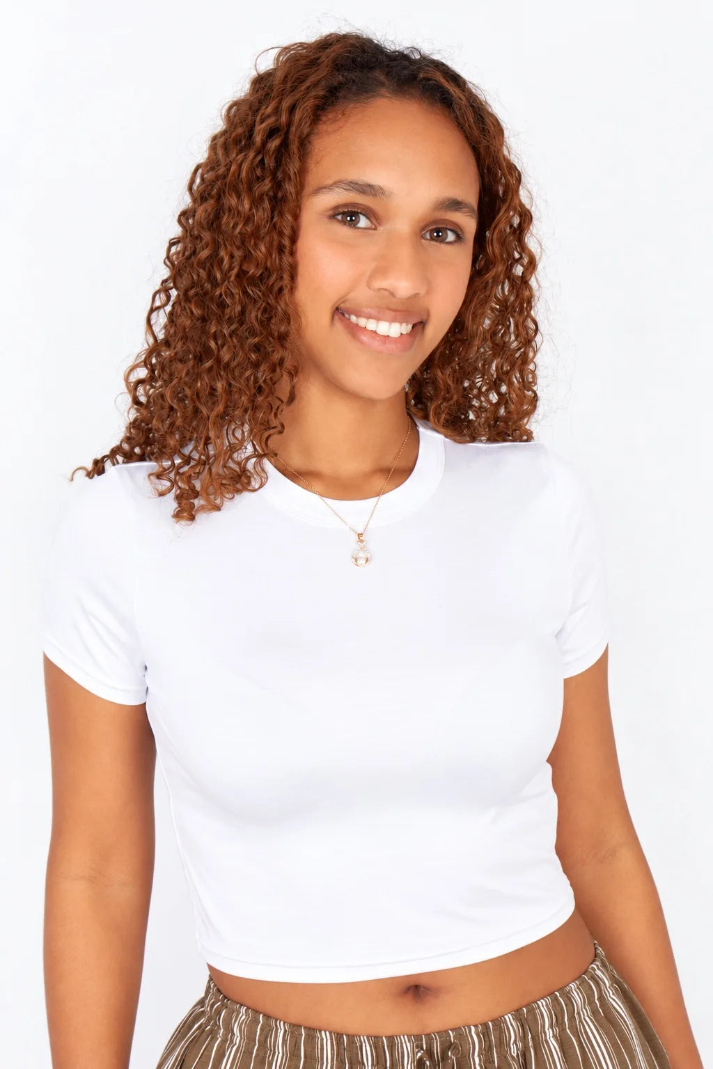 LDS WHITE CREWNECK POLYAMIDE MICRO TEE