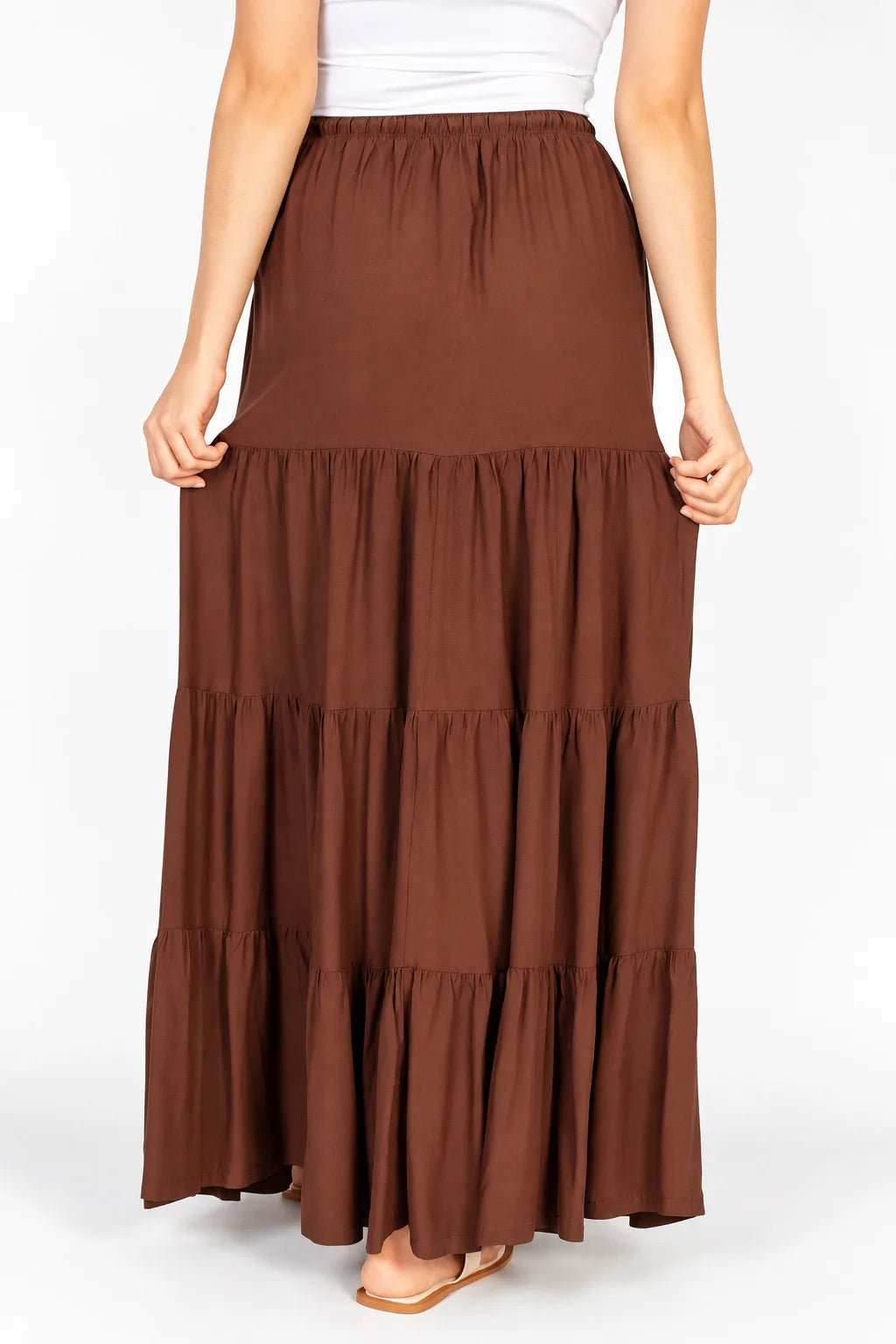 lds dark choc tiered drawstring maxi skirt