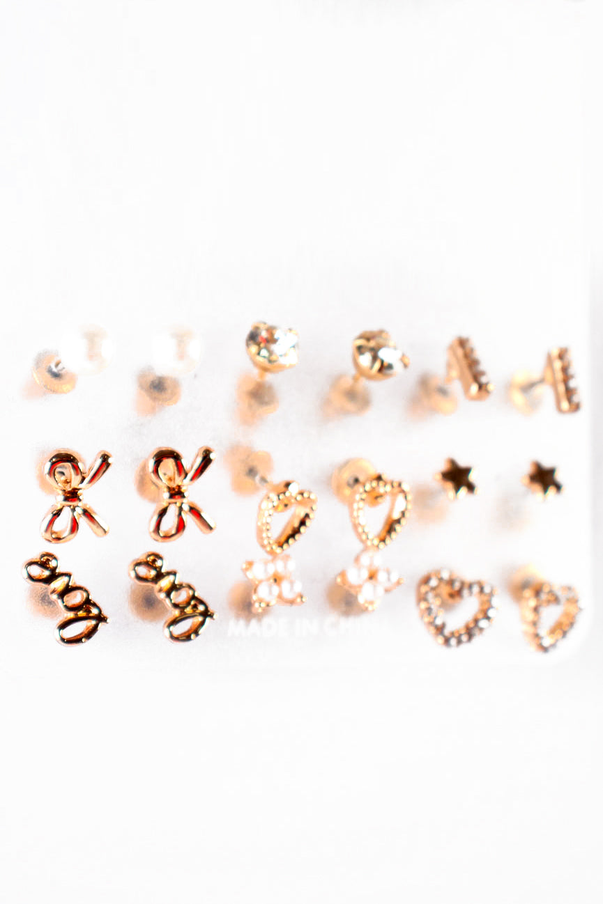 9 Pack Stud Earrings