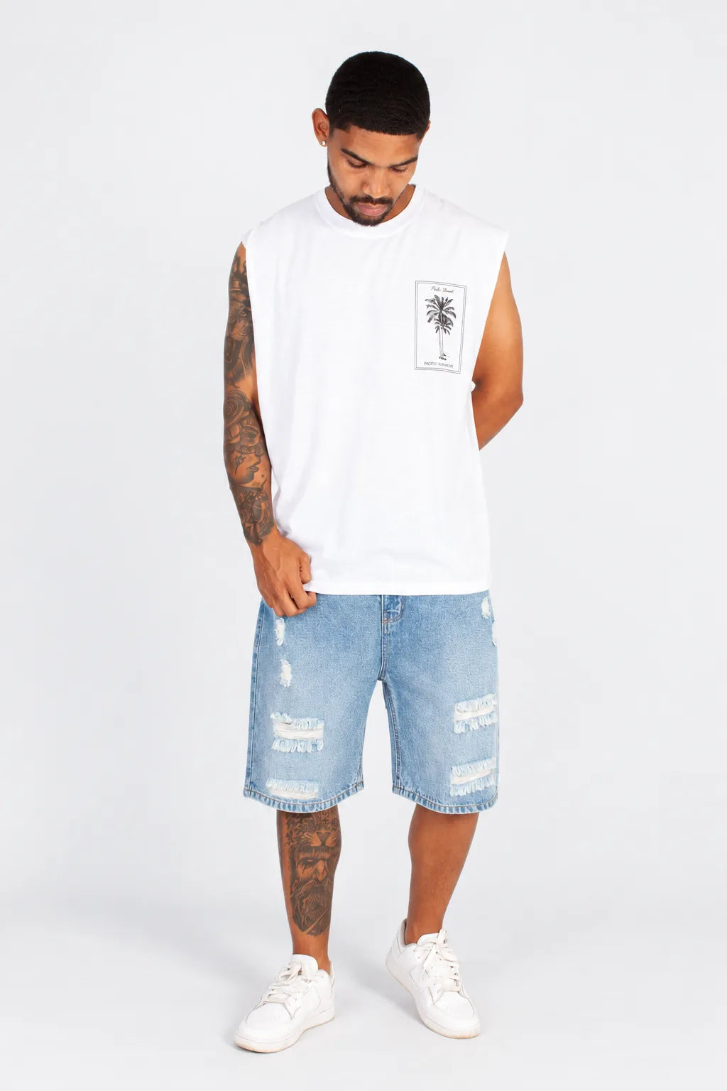 MENS BLUE RIPPED DENIM SHRTS