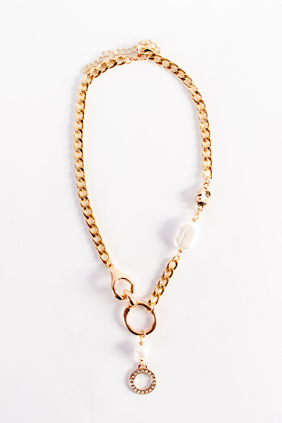 Gold Rings and Pearl Stone Neck Chain