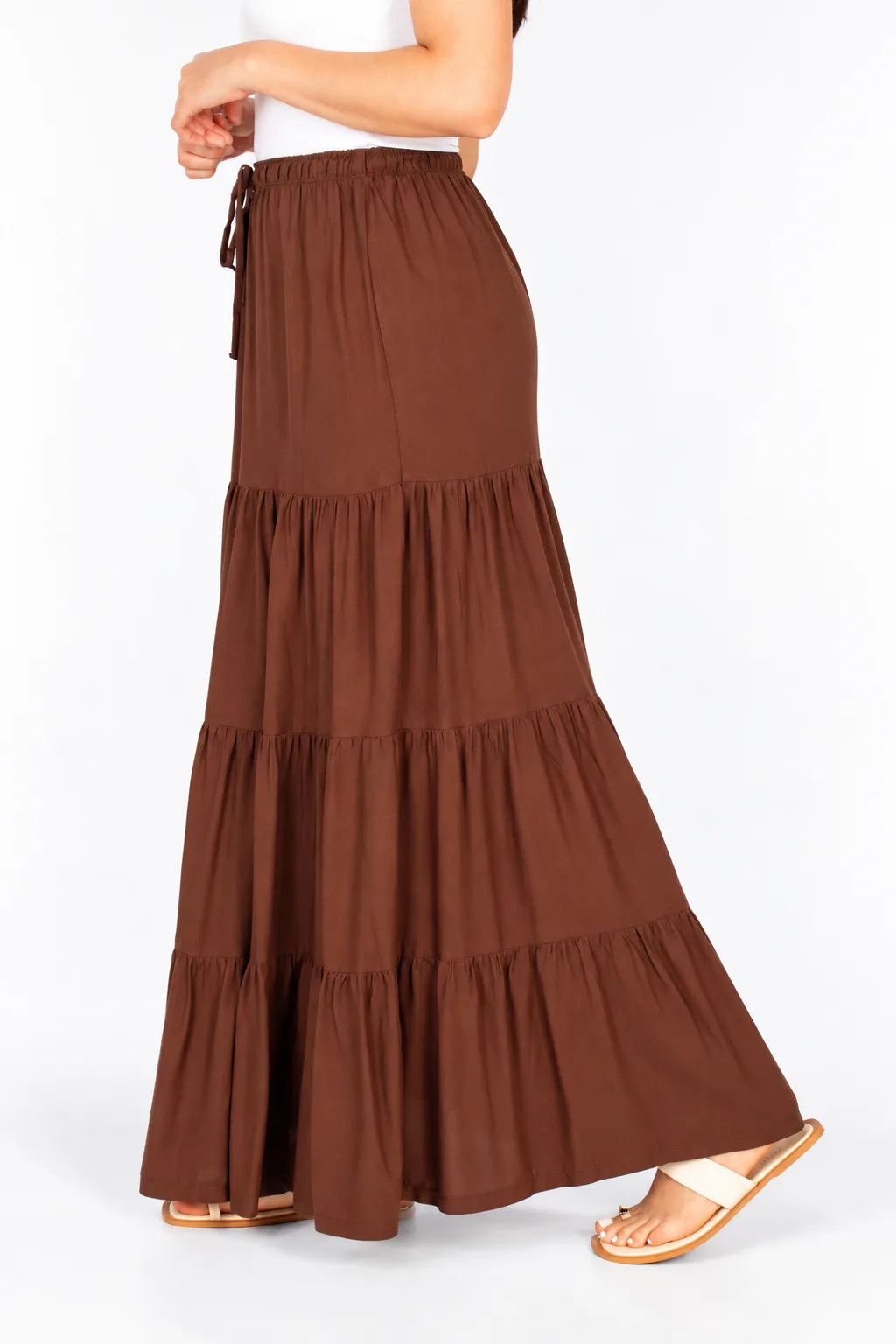lds dark choc tiered drawstring maxi skirt