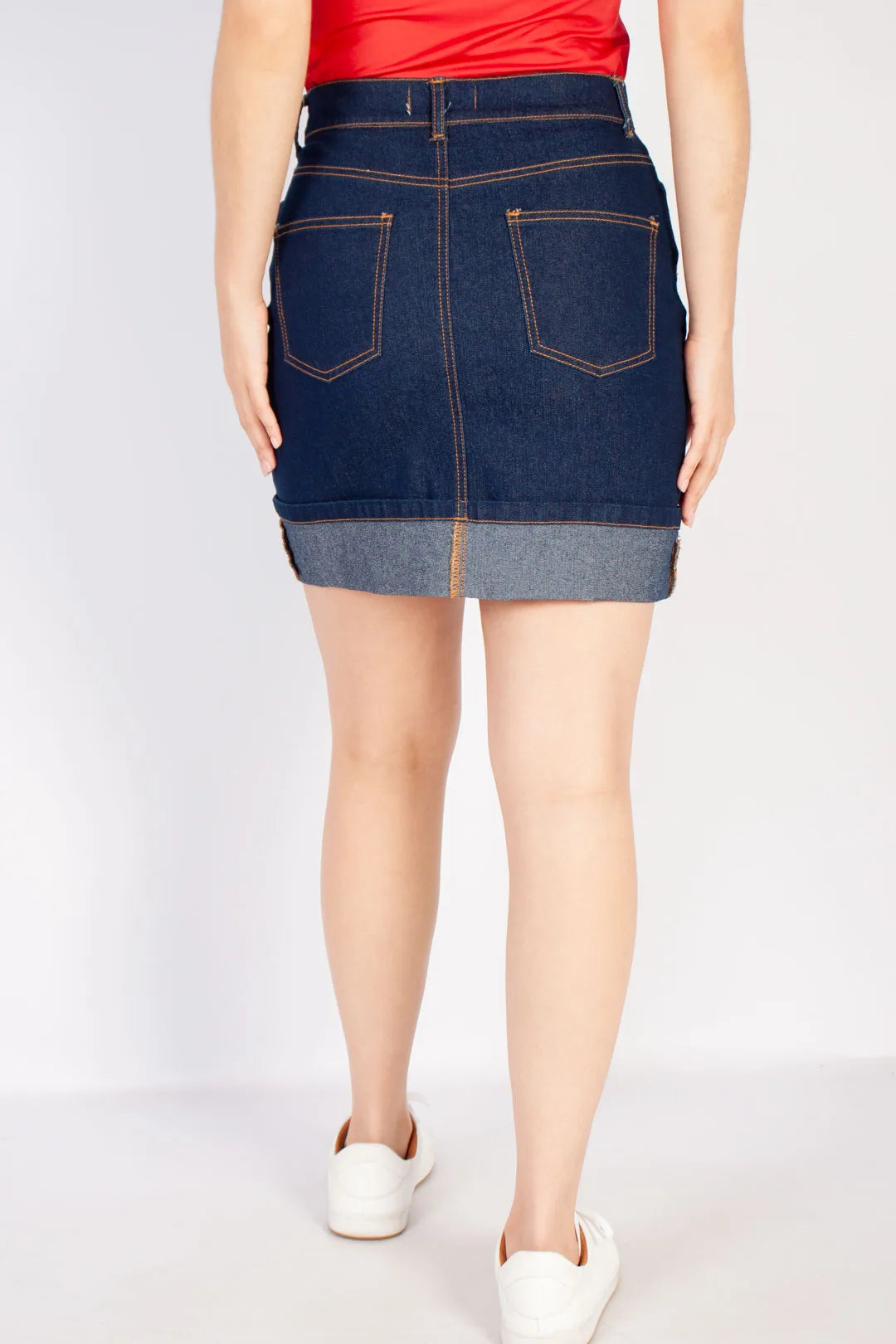 Turn-Up Hem Denim Skirt