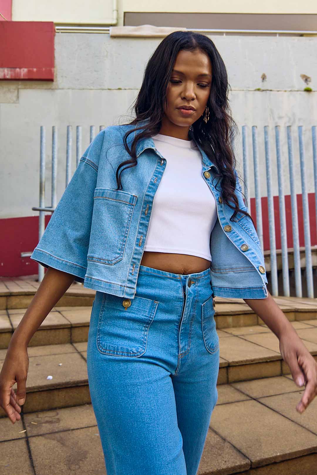 Patch Pocket Wide Leg Denim