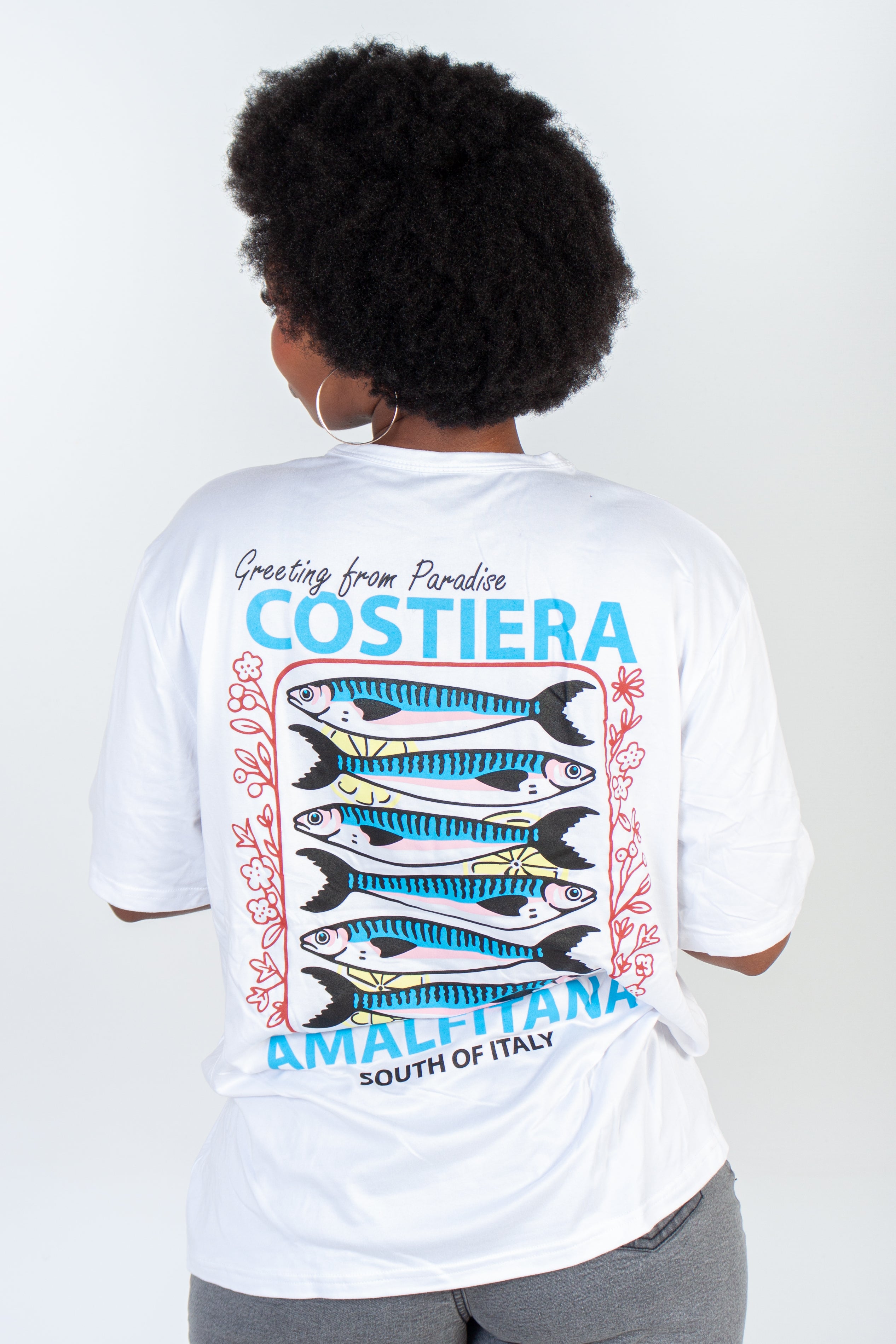 Graphic Oversized "Coastal Sardines" T-Shirt