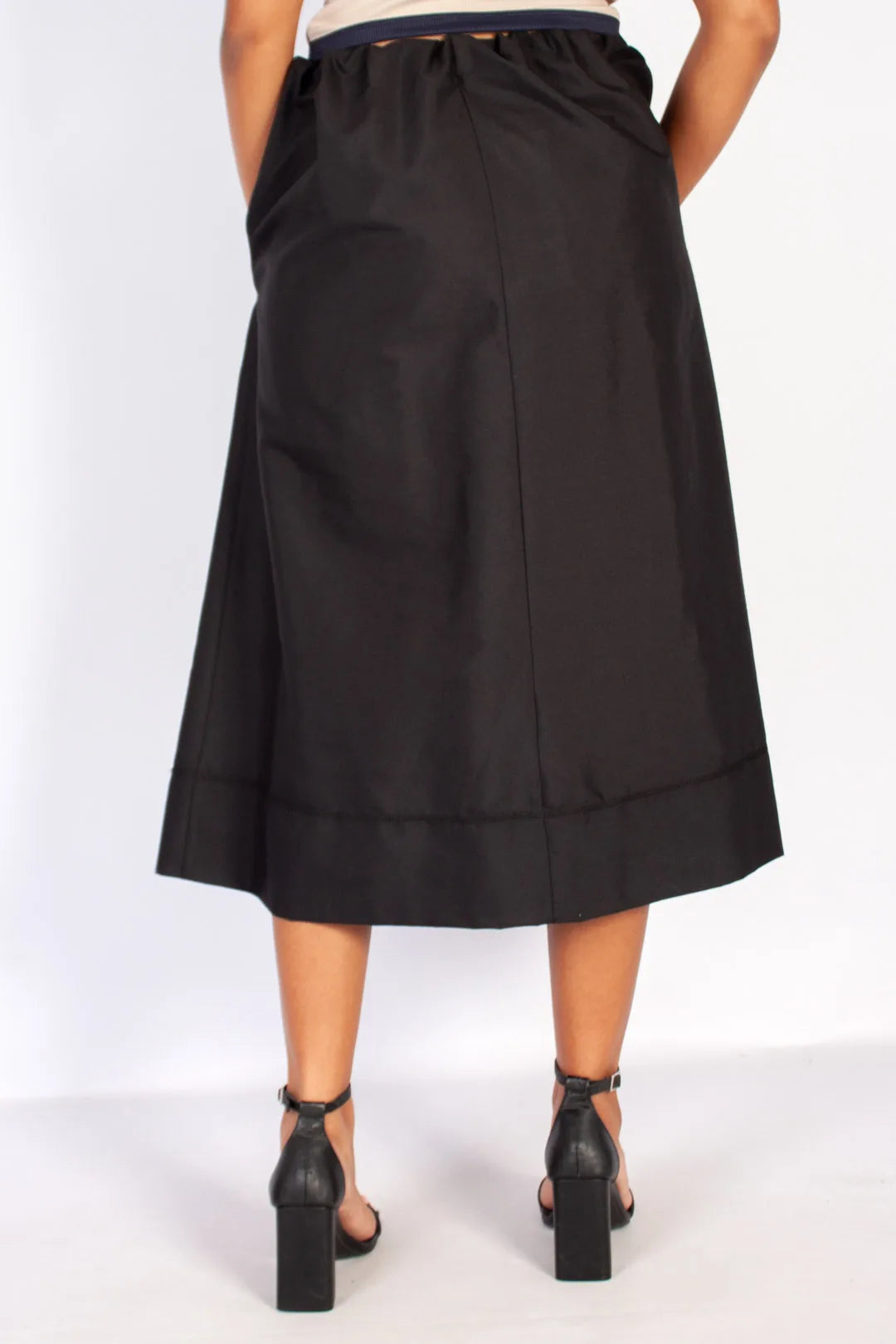 lds black parachute a-line midi skirt