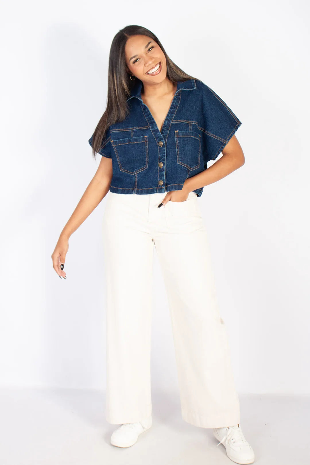 Double Button Wide Leg Jeans