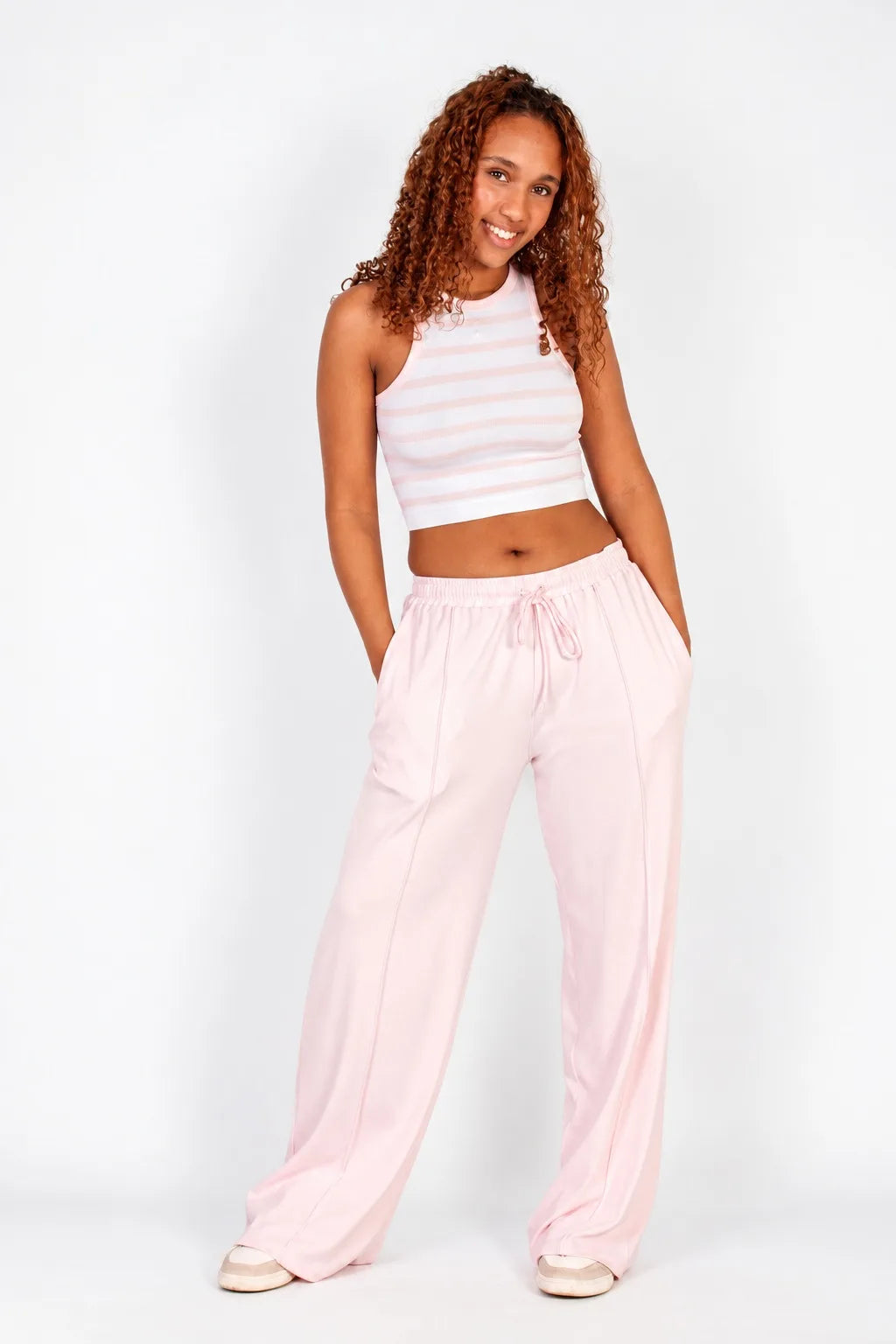 white/pink stripe seamless racer tank