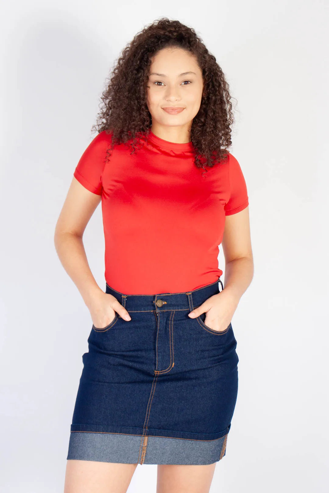 Turn-Up Hem Denim Skirt