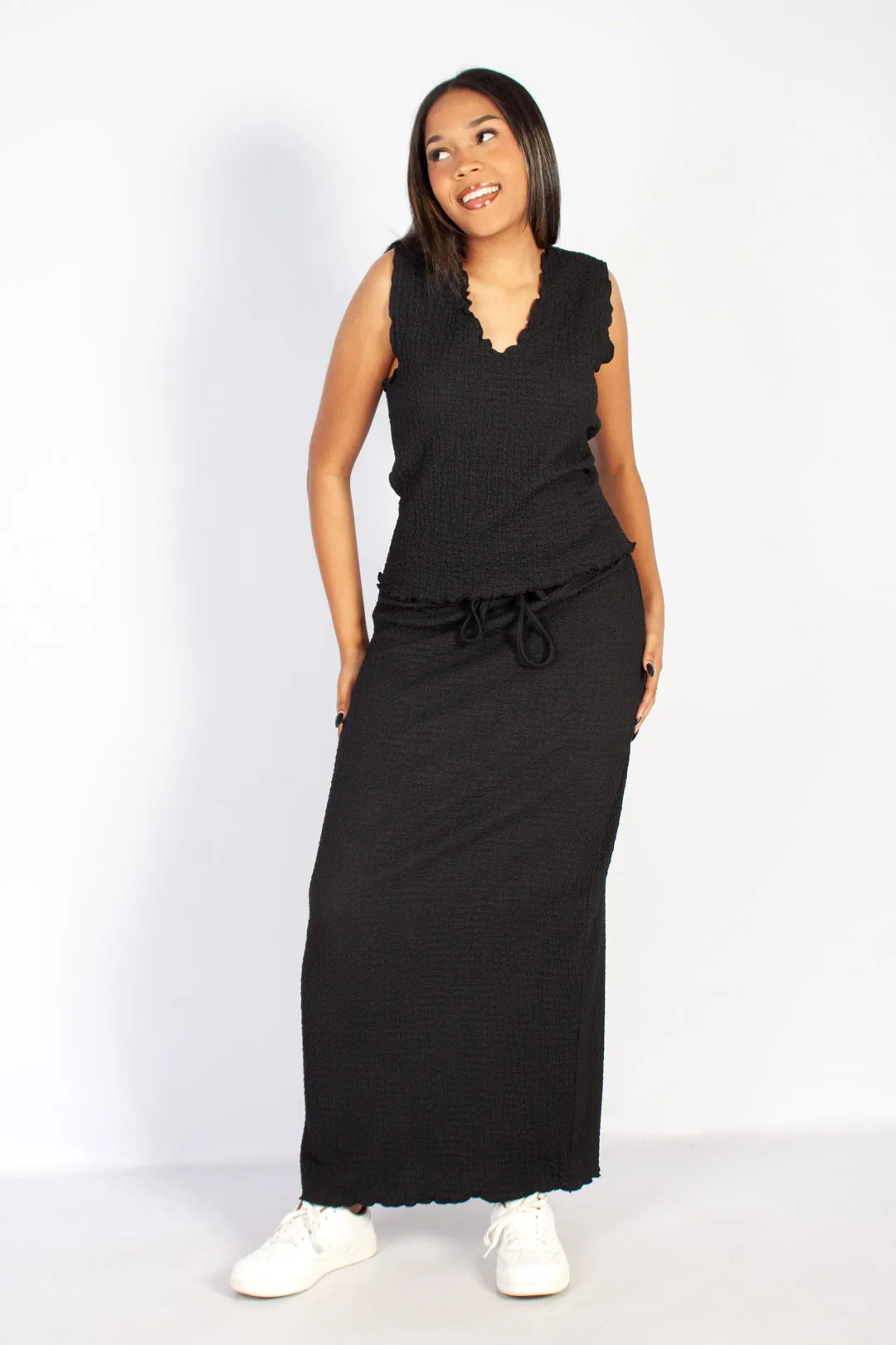 lds crinkle drawstring maxi