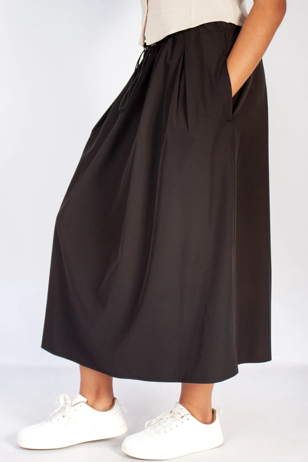lds black poplin pocket a-line midi